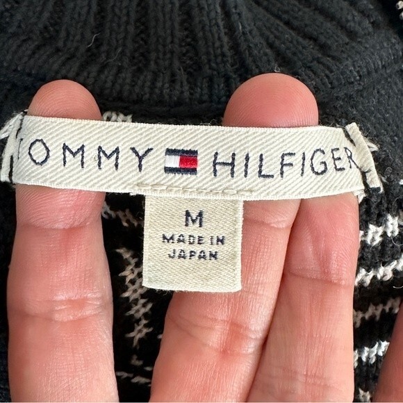 Tommy Hilfiger Black White Chevron Zipper Mock Turtleneck Sweater M - Picture 3 of 7